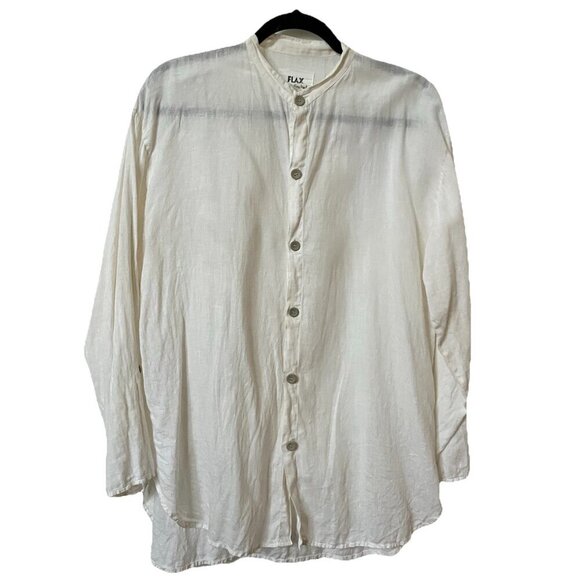 Flax Jeanne Engelhart Shirt Womens Button Linen White Lagenlook Boho - Picture 1 of 7